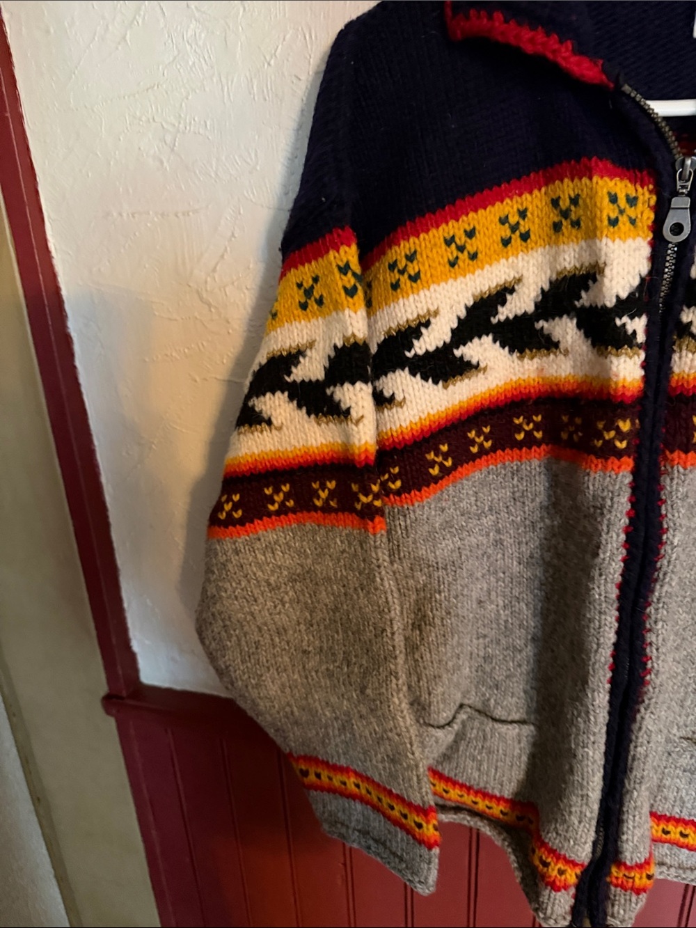 Women’s Zip-Front Fair Isle Cardigan Sweater - Navy, Gray & Multicolor - Picture 3 of 8